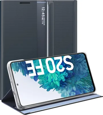 Image de Galaxy S20 FE Case, étui mince en cuir avec fenêtre et support pour Samsung Galaxy S20 FE Navy Blue