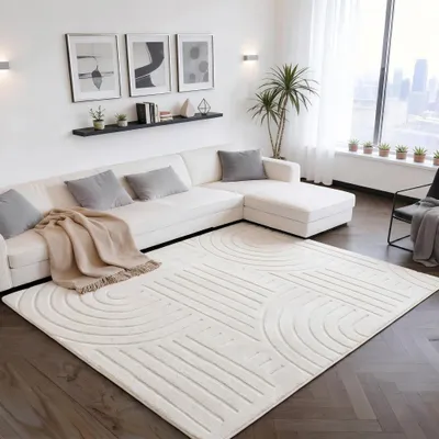 Immagine prodotto di Tappeto a pelo corto, 120 x 170 cm, color beige, lavabile, ideale per il soggiorno