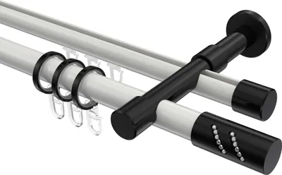 Produktbild von Interdeco Rundrohr-Innenlaufstange / Gardinenstange (Kombination) Weiß / Schwarz, Typ Prestige Zoena (Glitzerzylinder), 20 mm Ø 2-läufig, 440 cm