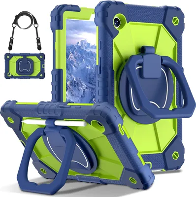 Obrázek produktu pro Pouzdro pro Samsung Galaxy Tab A9 2023 8,7" SM-X110/X115/X117, odolné přenosné ochranné pouzdro se stojánkem, ručním popruhem a ramenním popruhem Navy zelené