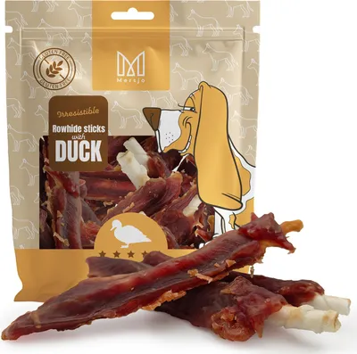 Immagine prodotto di Bastoncini di filetto di petto d'anatra, un bocconcino naturale per cani, Mersjo, 500g