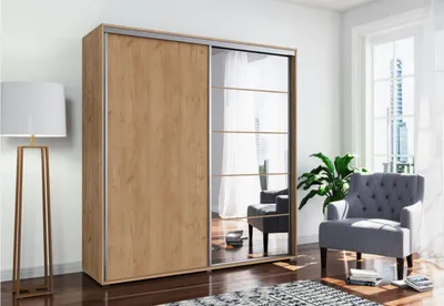 Produktbild von Geräumiger Kleiderschrank mit Spiegel 175/215 JACOBO – Eiche Craft Gold