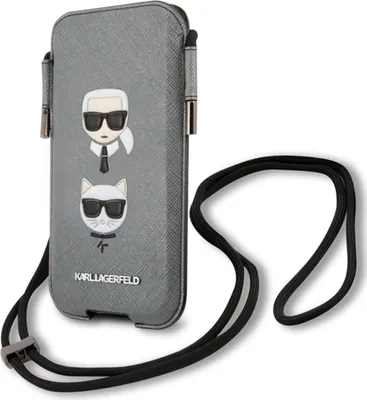 Produktbild von Karl Lagerfeld Torebka KLHCP12LOPHKCG 6,7" graue Hartschale Saffiano Ikonik Karl&Choupette Head Handyhülle