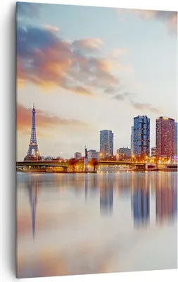 Produktbild von Bild auf Leinwand - Leinwandbild - Einteilig - Fluss Wolkenkratzer Ansicht Eiffle - 80x120cm - Wand Bild - Wandbilder - Leinwanddruck - Wanddekoration - Leinwand bilder - Wandbild - PA80x120-2831