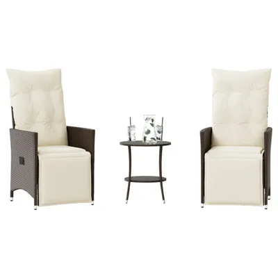 Produktbild von Design 3-tlg. Bistro-Set mit Kissen Braun Poly Rattan, Gartenmöbel-Sets 2024 Neu
