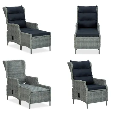 Image de vidaXL Fauteuil de jardin ajustable avec tabouret de pied Poly rotin gris clair - Chaise de jardin - Chaise de jardin en rotin