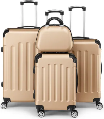 Produktbild von FCH Kofferset 4 teilig mit Kosmetikkoffer, Koffer Set Hartschalen-Trolley aus ABS, Champagne