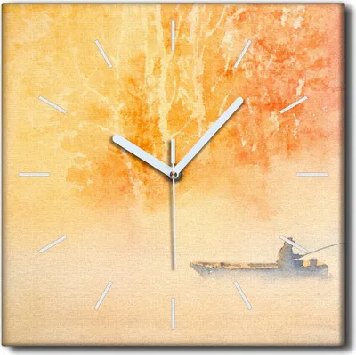 Produktbild von Coloray Uhr auf Leinwand 30x30 cm Wand Uhr Dekoration Wohnzimmer Segeltuch weiße Zeiger -Aquarelle Fischerschiff
