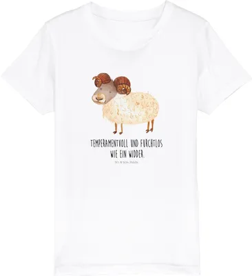 Produktbild von Mr. & Mrs. Panda Kleinkinder T-Shirt Sternzeichen Widder 12-14 Jahre (152/164) - Weiß - Geschenk, Geburtstag April, Kinder Shirt, März, Kindershirt, Bock, Öko, Schafbock