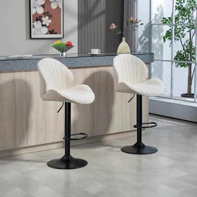 Produktbild von Sweiko 2er-Set Barhocker, Stoffbezug, verstellbare Sitzhöhe, drehbar, Stahlrahmen, Beige