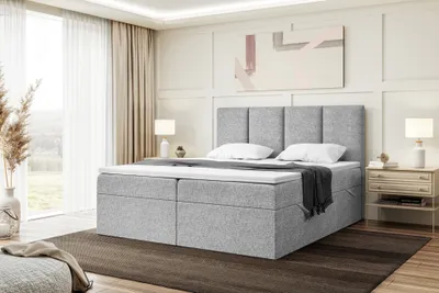 Produktbild von MEBLINI Boxspringbett mit Bettkasten - Gepolstert Doppelbett mit Matratze und Topper - Polsterbett mit Stauraum - Bett mit Kopfteil - Stauraumbett - CRISTIANO - 160x200 - H3/Grau Webstoff