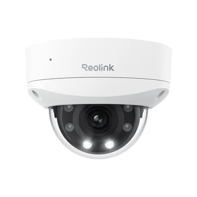 A white Reolink RLC-843A surveillance camera with a black dome and lens, shown against a white background.