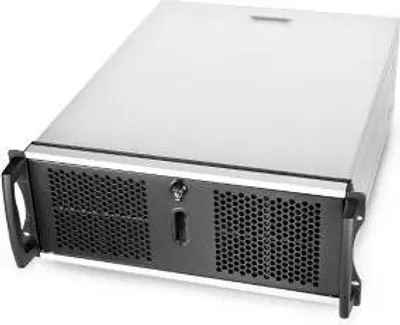 A server rack computer case with handles on the front.