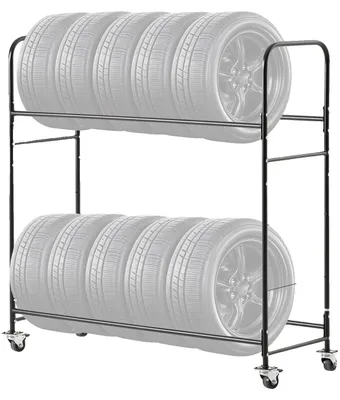 Produktbild von VEVOR Rollender Reifenlagerregal, 2-Regal Reifenhalter und Transportanhänger für die Garage, Schwerlaststahl Reifenlagerwagen mit Rad, Höhenverstellbar & Schutzhülle, Hält bis zu 12 Standardreifen, 59.5x20.9x59.5 Zoll, Doppeldeck