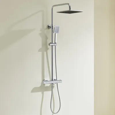 Duschsystem mit Thermostat, Regenbrause 25x25 cm, Handbrause, Edelstahl