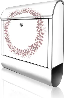Produktbild von banjado Design Briefkasten Stahl silber mit Zeitungsfach pulverbeschichtet "Blätterkranz" 38x46x12,5cm & 2 Schlüssel - Postkasten A4 Einwurf inkl. Montagematerial [BK 10380]