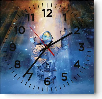 Produktbild von Wanduhr - Quadrat - Glasuhr - Astronaut Licht Kosmos - 30x30cm - Schleichendes Uhrwerk - Lautlos - zum Aufhängen bereit - Dekoration Modern - Wanddekoration aus Glas - C4AC30x30-4672