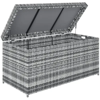 Produktbild von Rattan Auflagenbox 380L wetterfest Kissenbox mit Deckel Stauraum UV-beständig 130 x 61 x 65 cm Dunkelgrau