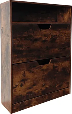 Immagine prodotto di Scarpiera Relaxdays con ripiano, L x P x A: 102x80x24 cm, per 12 paia, 2 ante a ribalta, per corridoio, scarpiera stretta, moderna, marrone
