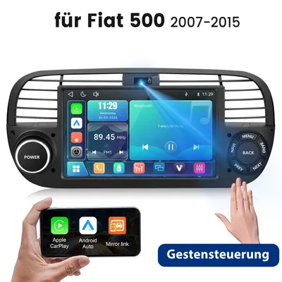 Produktbild von Autoradio Linux für Fiat 500 2007-2015 – ohne Speicher, CarPlay, Android Auto, Bluetooth, 7 Zoll, Schwarz