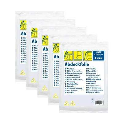 Produktbild von 5x Abdeckfolie 4 x 5 m HDPE transparent 20 m² Schutzfolie Baufolie Malerfolie zum Abdecken von Möbeln Böden und Geräten bei Renovierung Malerarbeit