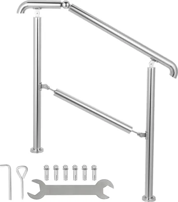 Produktbild von VEVOR Schodiskové zábradlie 5 krokov, Domové zábradlie z nehrdzavejúcej ocele so stĺpikom, Nastaviteľné vstupné zábradlie strieborné, Zábradlie 1 až 5 krokov 1,6 m, Uhlovo nastaviteľné schodiskové zábradlie vonkajšie a vnútorné