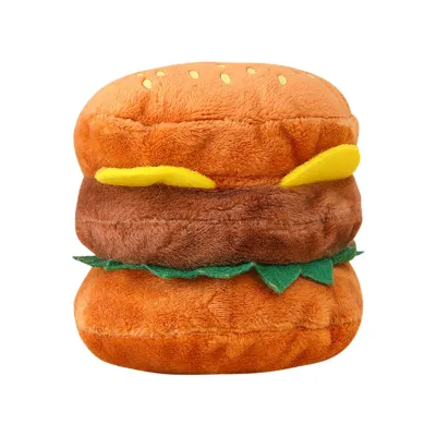 Produktbild von Interaktives Plüsch-Hundespielzeug, simulierter Hamburger, eingebauter Sound, Zahnreinigung, lindert Langeweile, süßes Hundespielzeug