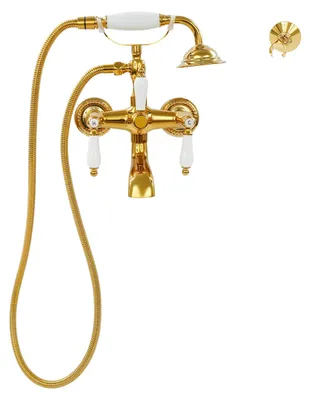 Produktbild von Badewannenarmatur - Wandmontage - Handbrause - Zweigriff - Messing - G1/2 - Gold