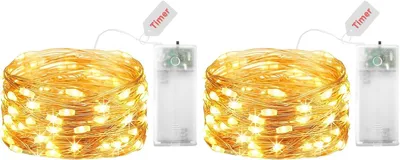 Obrázek produktu pro LED světelný řetěz na baterie s časovačem - Sada 2 kusů - 3 metry, 30 LED, měděný drát - Vhodné pro Halloween, svatby