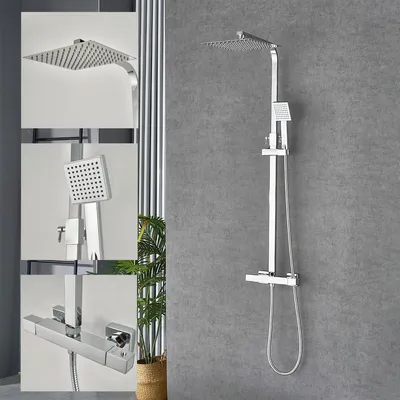 Obrázok produktu pre Sprchový set - Sprcha s dažďovou hubicou - Termostatická batéria - Ručná sprcha - Sprchová tyč - Chróm