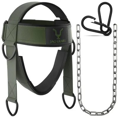 Produktbild von Kopfgeschirr für Krafttraining – 7 mm Neoprenpolsterung, Kopfriemen, 1 x Nackentrainer mit Kette, Gewichtheben, Powerlifting. Kopf- und Nackentrainer