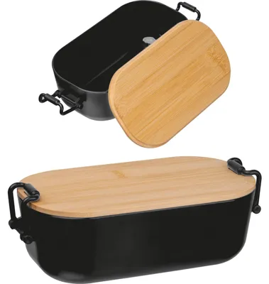 Produktbild von Brotdose / Lunchbox / mit Bambusdeckel und Bügelverschluss / Farbe: schwarz