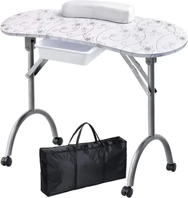 Zdjęcie produktu dla Stół do manicure - blat do stylizacji paznokci - składany, z kółkami - 96 x 18 x 46 cm - biały