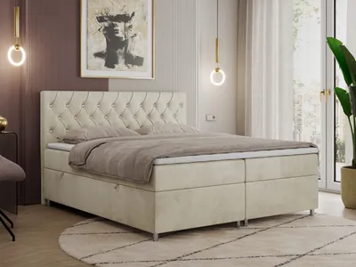 Produktbild von Boxspringbett 120x200 mit Bettkasten, Boxspringbett 120x200 mit Matratze, Doppelbett mit Matratze und Topper - Polsterbett mit Kopfteil - ROMA - 120x200 - Beige - Velvet - H3
