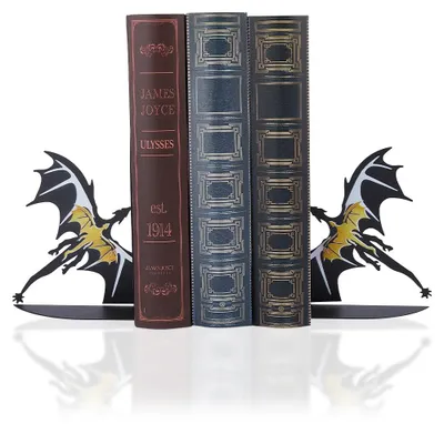 Drachen-Bücherstützen aus Metall, 2 Stück, schwarz, 32,8x15,9 cm