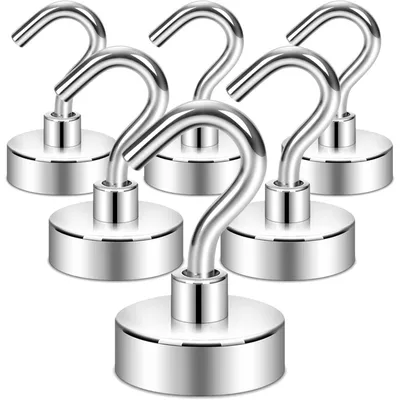 Image de Lot de 6 crochets magnétiques, argentés, capacité de 15 kg