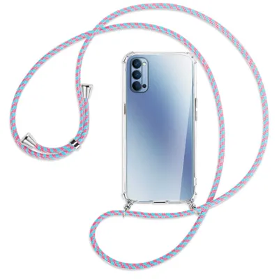 Produktbild von Handykette Backcover-Schutzhülle mit Band (Metall silberfarben) für Oppo Reno4 5G - pink/mint