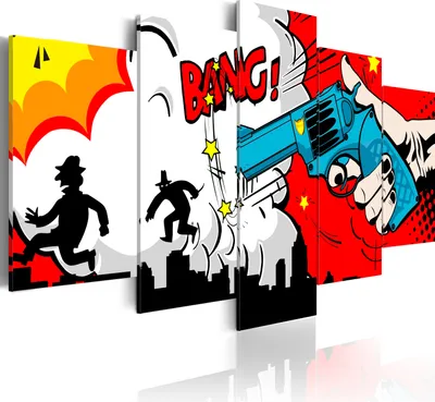 Immagine prodotto di Quadri decorativi, stile cartoon e pop art, design divertente, dimensioni 200x100 cm, set di 5 pezzi – Ideali per il soggiorno, stampe su tela moderne, codice prodotto 020115-61