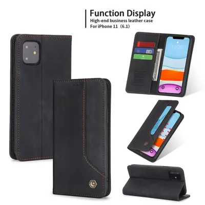 Obrázek produktu pro RetroPolyuretankožené pouzdro pro iPhone 11 peněženkový design pouzdro s držákem na karty a stojánkem černé