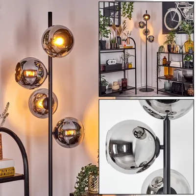 Produktbild von Cesaro Stehlampe aus Metall/Glas in Schwarz/Chrom/Rauch mit Fußschalter