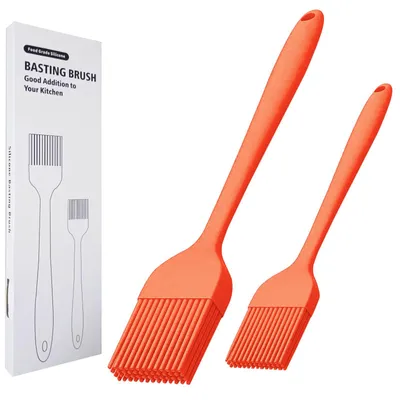 Image de Pinceaux de cuisine en silicone, lot de 2, pour l'huile, les grillades, les sauces, la pâtisserie, la cuisine, lavables au lave-vaisselle (orange)