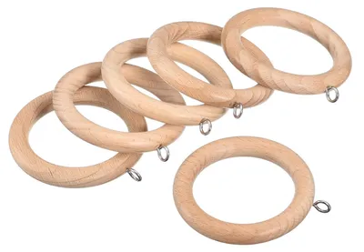 Holzringe für Vorhänge, 6 Stück, 70 mm, mit Schraubhaken, natur