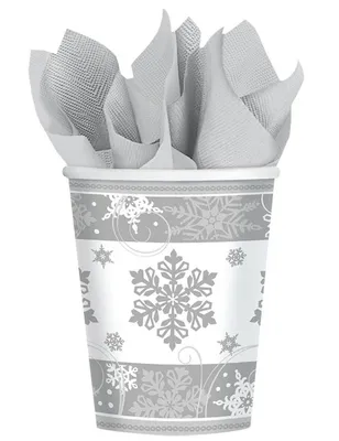 Produktbild von Weihnachtsbecher Schneeflocken-Motiv 8 Stück weiss-grau 266ml