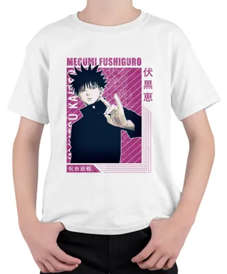 Productafbeelding van Jujutsu Kaisen Megumi Fushiguro anime-stijl T-shirt, fanartikel, vintage design, uni, voor kinderen, wit, maat 116