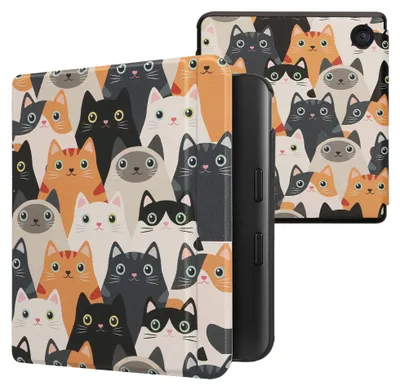 Produktbild von kwmobile Schutzhülle für Kobo Kobo Libra Colour / Tolino Vision Color Hülle - eReader Flip Case mit Auto Sleep Funktion - Katzen mit Orange Schwarz