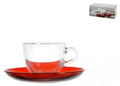 Immagine prodotto di PASABAHCE Set 6 Tazze Caffè In Vetro Con Piatto Rosso Cl 9