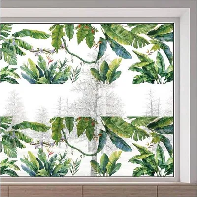 Image de Feuille décorative tropicale verte 116 x 38 cm, autocollante, pour la décoration estivale