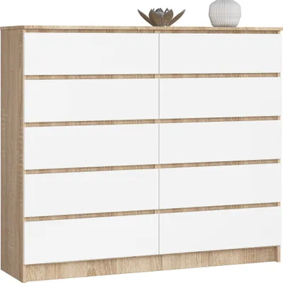 Image de Akord Commode 10 Tiroirs Chêne Sonoma Blanc 138X40X121