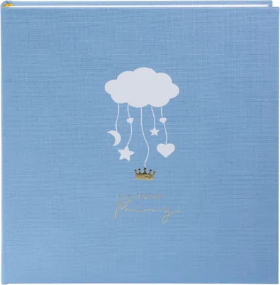 Image de Album photo bébé Goldbuch Wolkenpoesie Blau - lin fin, nuages, couronne, 60 pages avec papier parcheminé