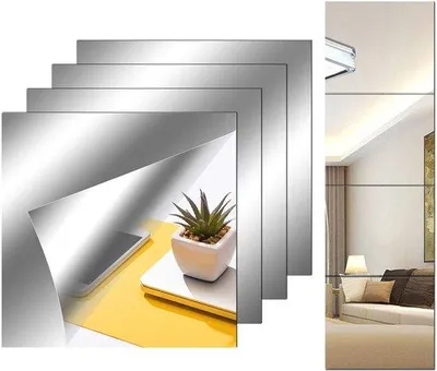 Zdjęcie produktu dla Zestaw 4 małych samoprzylepnych płytek lustrzanych 20 x 20 cm – lustrzana ścianka do łazienki